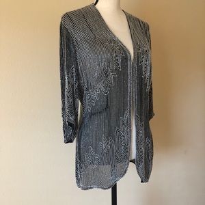 Vintage Oleg Cassini Black Tie Beaded cardigan M